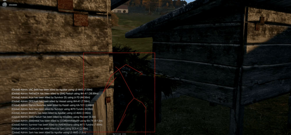 A person playing DayZ game, using hacks to gain an advantage