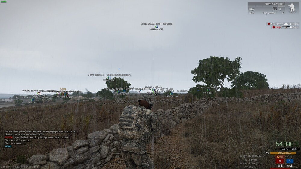 A screenshot of Arma 3 gameplay with arma 3 hacks enabled for stream-safe recording and sharing