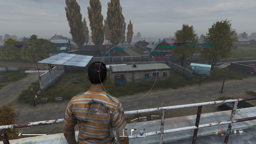 A person playing DayZ game, surrounded by zombies